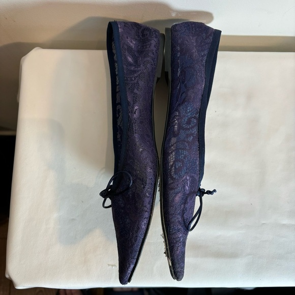 ZARA COLLECTION Sz 40 Pointy Ballet Flats Sheer Lace Tiny Bow Shoes - Picture 6 of 10